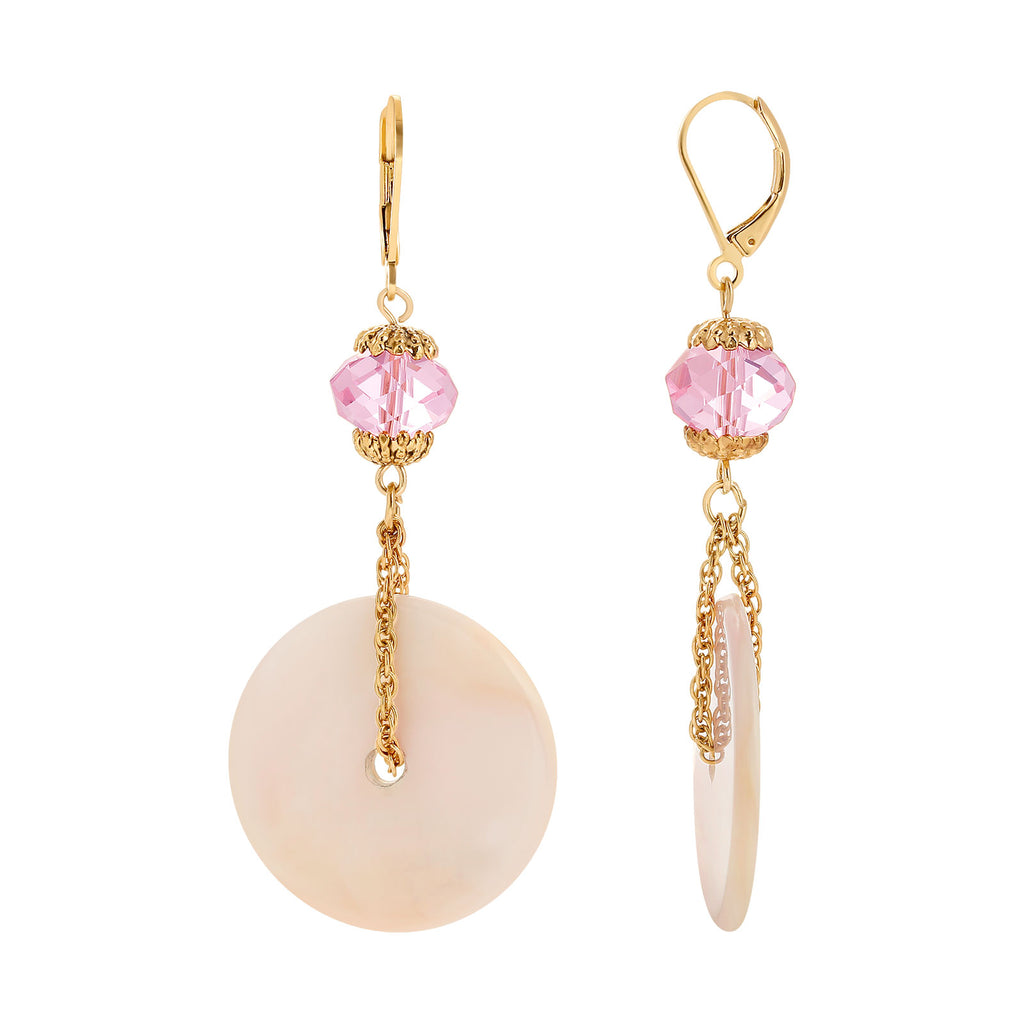 Light Rose Crystal Pink Mother Of Pearl Disk Drop Earrings