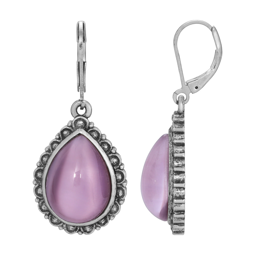 Moda Antiqued Amethyst Purple Teardrop Stone Drop Earrings