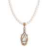 1928 Jewelry Ceremony 5mm Faux Pearl Strand Teardrop Crystal Pendant Necklace 14.5