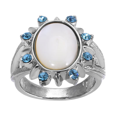 Aquamarine Crystal Crystal Mother Of Pearl Ring Size 7