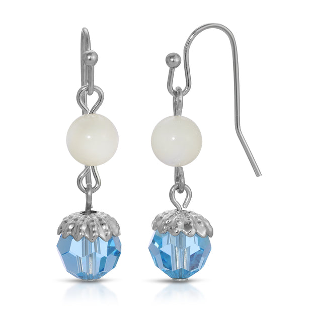 Aquamarine Crystal Mother Of Pearl Drop Bead Earrings