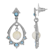 Aquamarine Crystal Mother Of Pearl Oval Post Drop Earrings