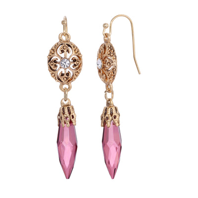Icicle Drop Oval Filigree Light Purple Crystal Accent Drop Earrings