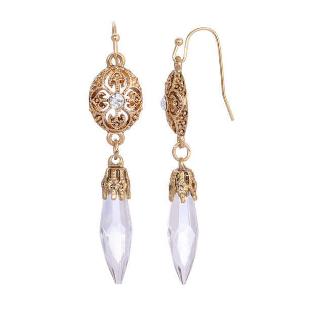 Icicle Drop Oval Filigree Clear Crystal Accent Drop Earrings