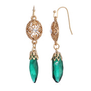 Icicle Drop Oval Filigree Green Crystal Accent Drop Earrings