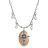 1928 Jewelry Faux Pearl Oval Disk Cross & Crystal Pendant Necklace 16