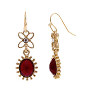 Red Sol Oval Stone Crystal Dangle Earrings