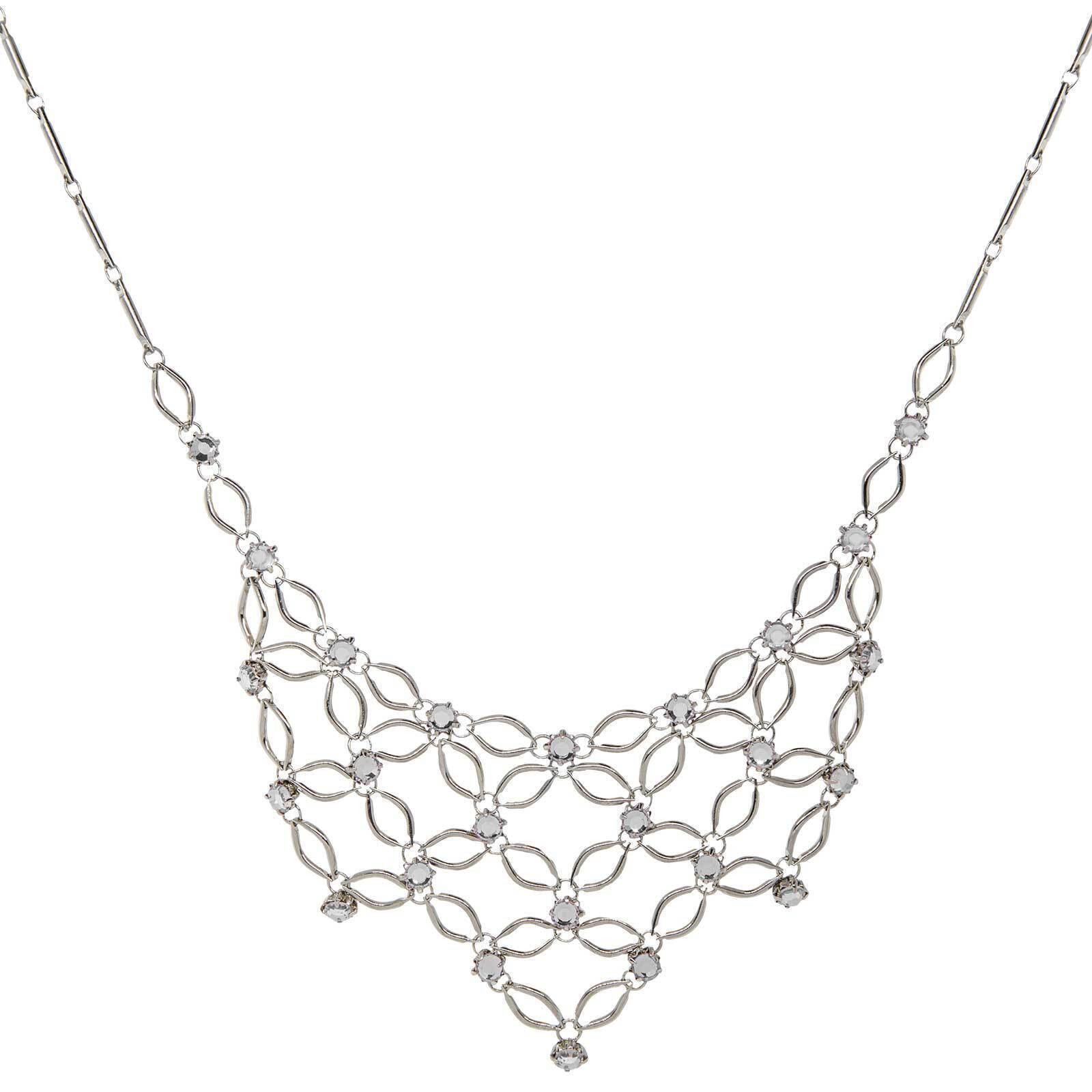 1928 Jewelry Bloom Crystal Statement Bib Necklace 16" + 3" Extender