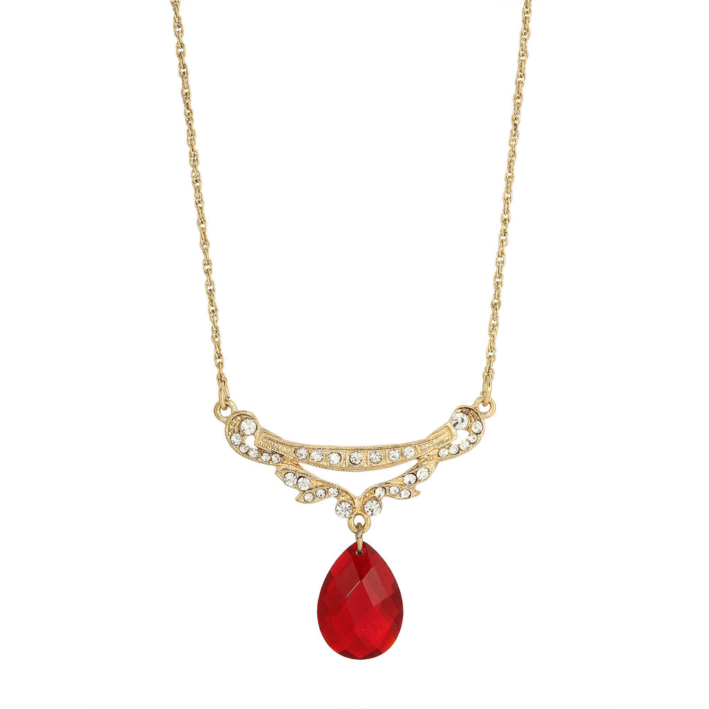 Red Teardrop Crystal Edwardian Swag Shaped Collar Necklace 