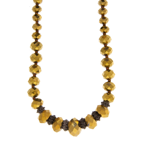 Black Tone Graduated Gold Bead Strandage Necklace 16   19 Inch Adjustable