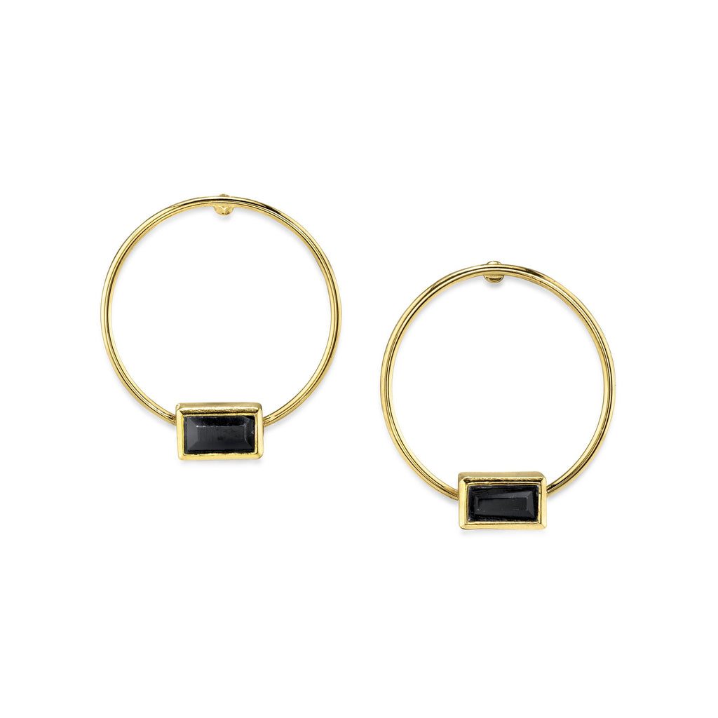 14K Gold Dipped Rectangle Crystal Hoop Post Earring Green