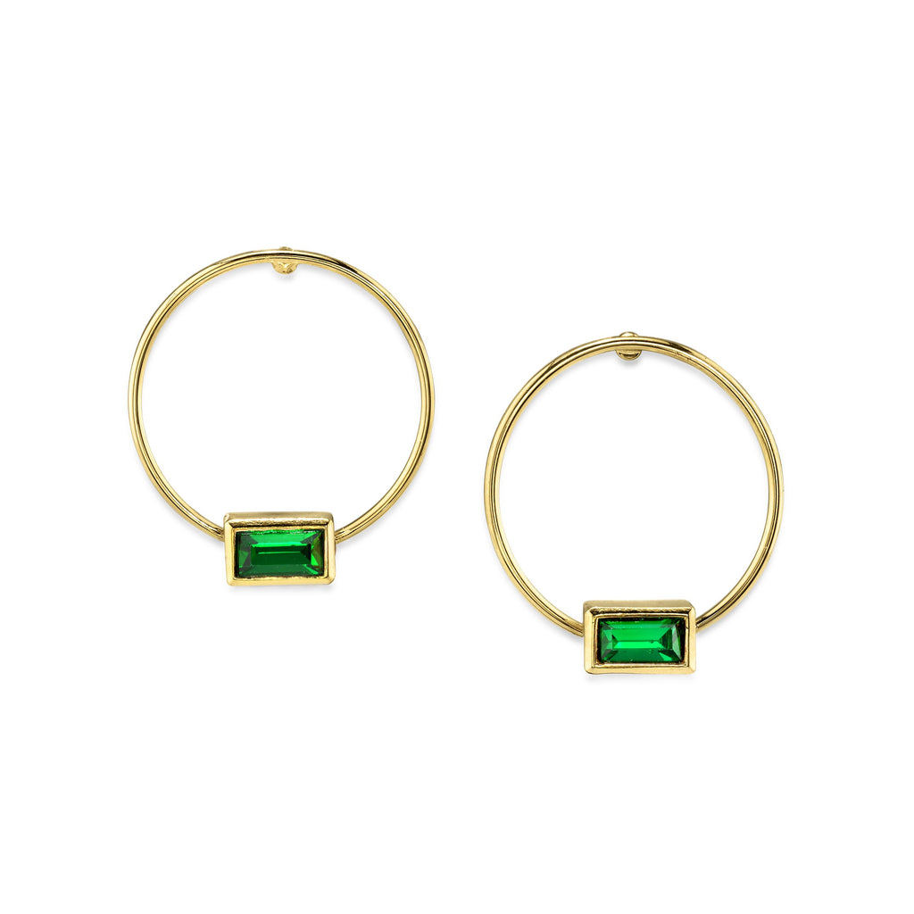 14K Gold Dipped Rectangle Crystal Hoop Post Earring Light Green
