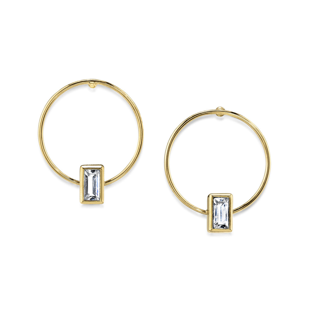 14K Gold Dipped Rectangle Crystal Hoop Post Earring Crystal Clear