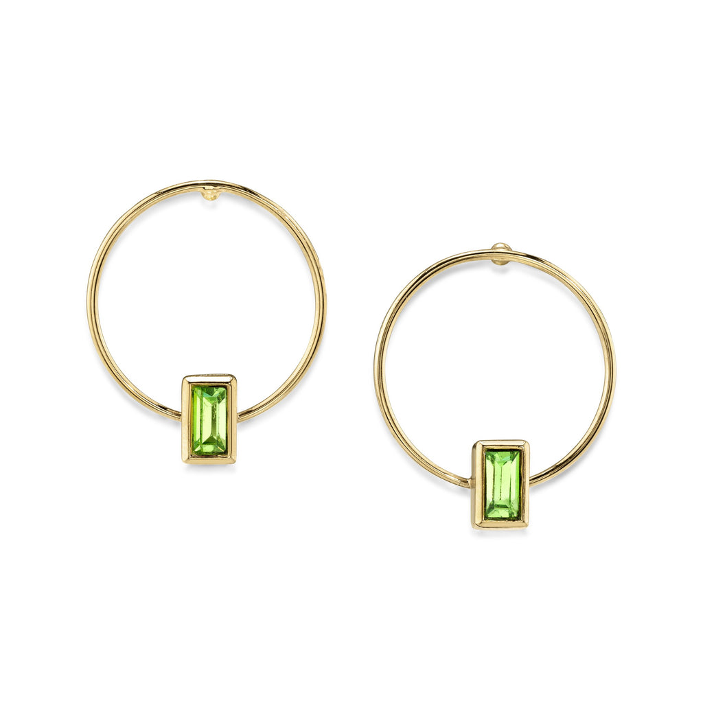 14K Gold Dipped Rectangle Crystal Hoop Post Earring Light Green