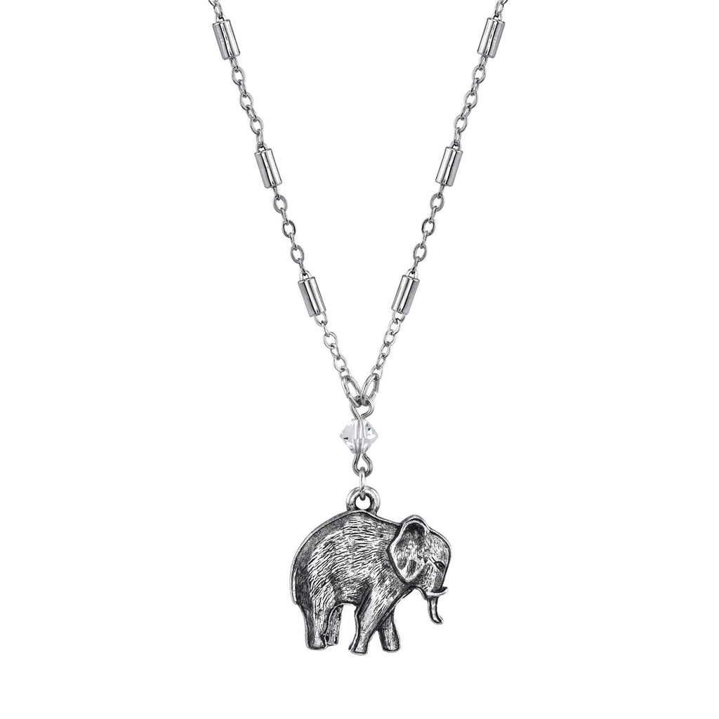 Pewter Elephant Drop Chain Necklace 16   19 Inch Adjustable