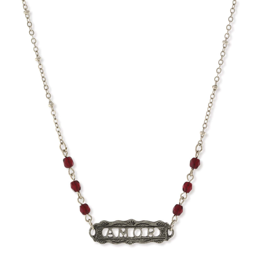 Pewter Beaded Amor Necklace 16   19 Inch Adjustable