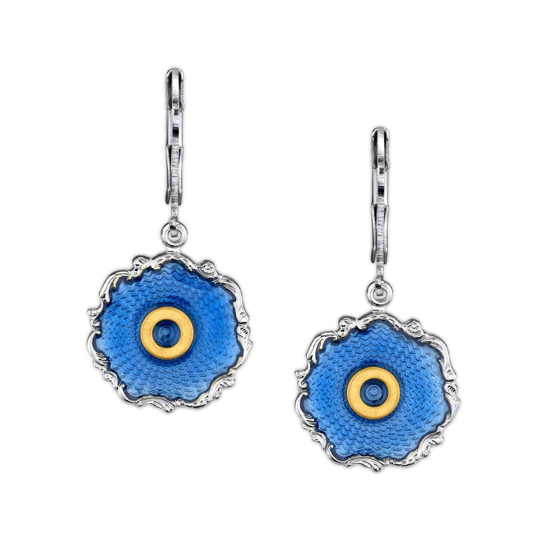 1928 Jewelry Sunburst Blue Enamel Initial Earrings