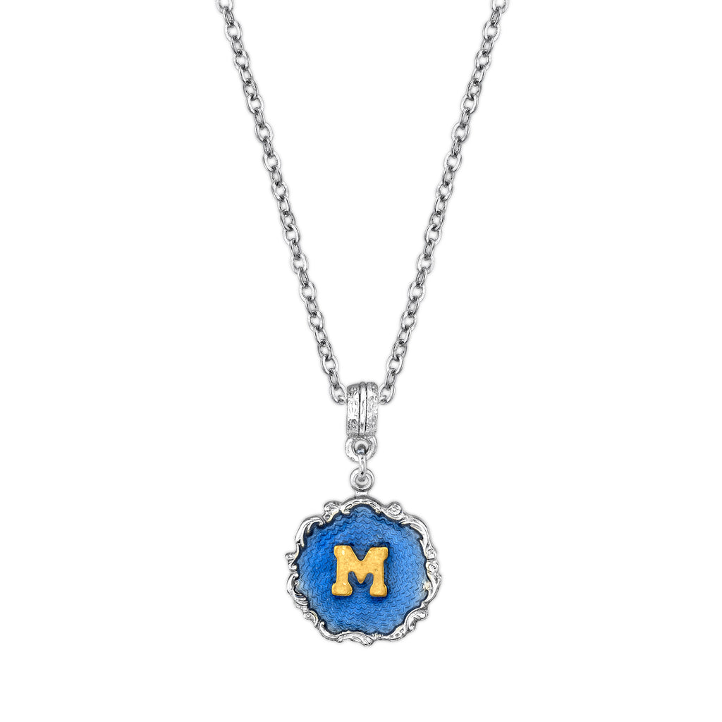 Silver Tone Blue Enamel Gold Tone Initial Necklace 16   19 Inch Adjustable M