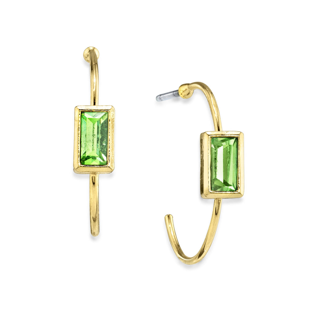 14K Gold Dipped Square Crystal Open Hoop Post Earring Light Green