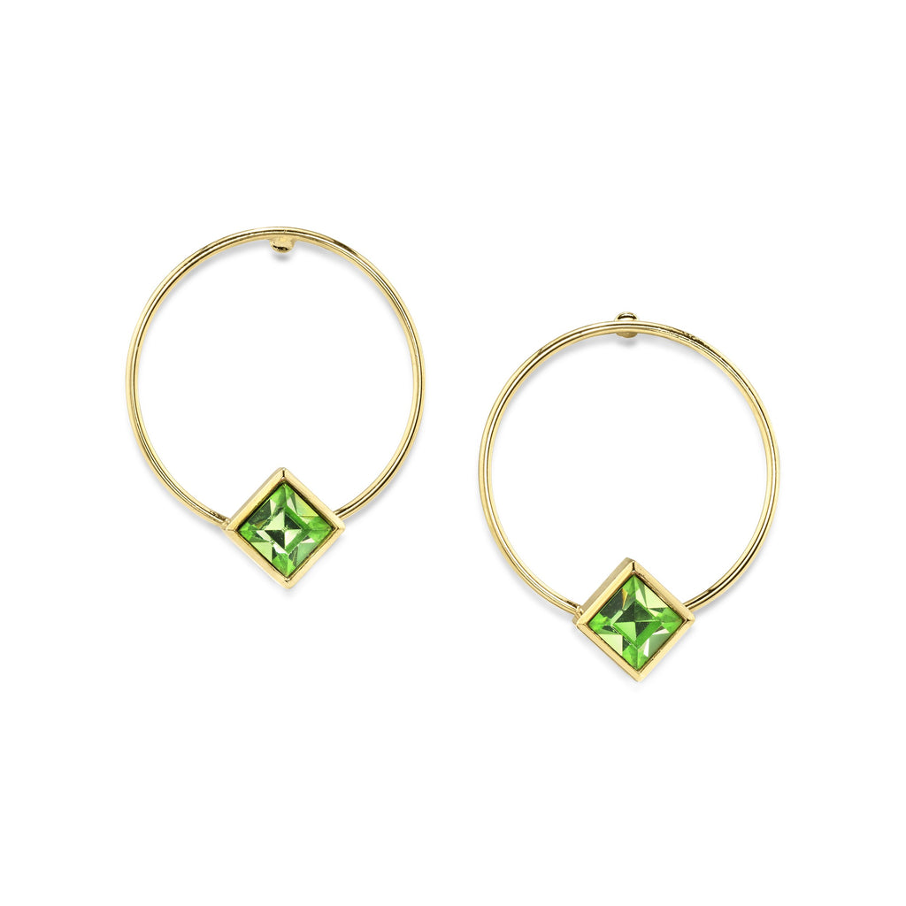 14K Gold Dipped Diamond Shape Crystal Hoop Post Earring Light Green