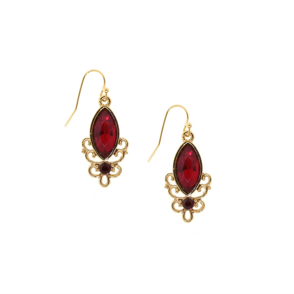 Gold Tone Red Drop Earring