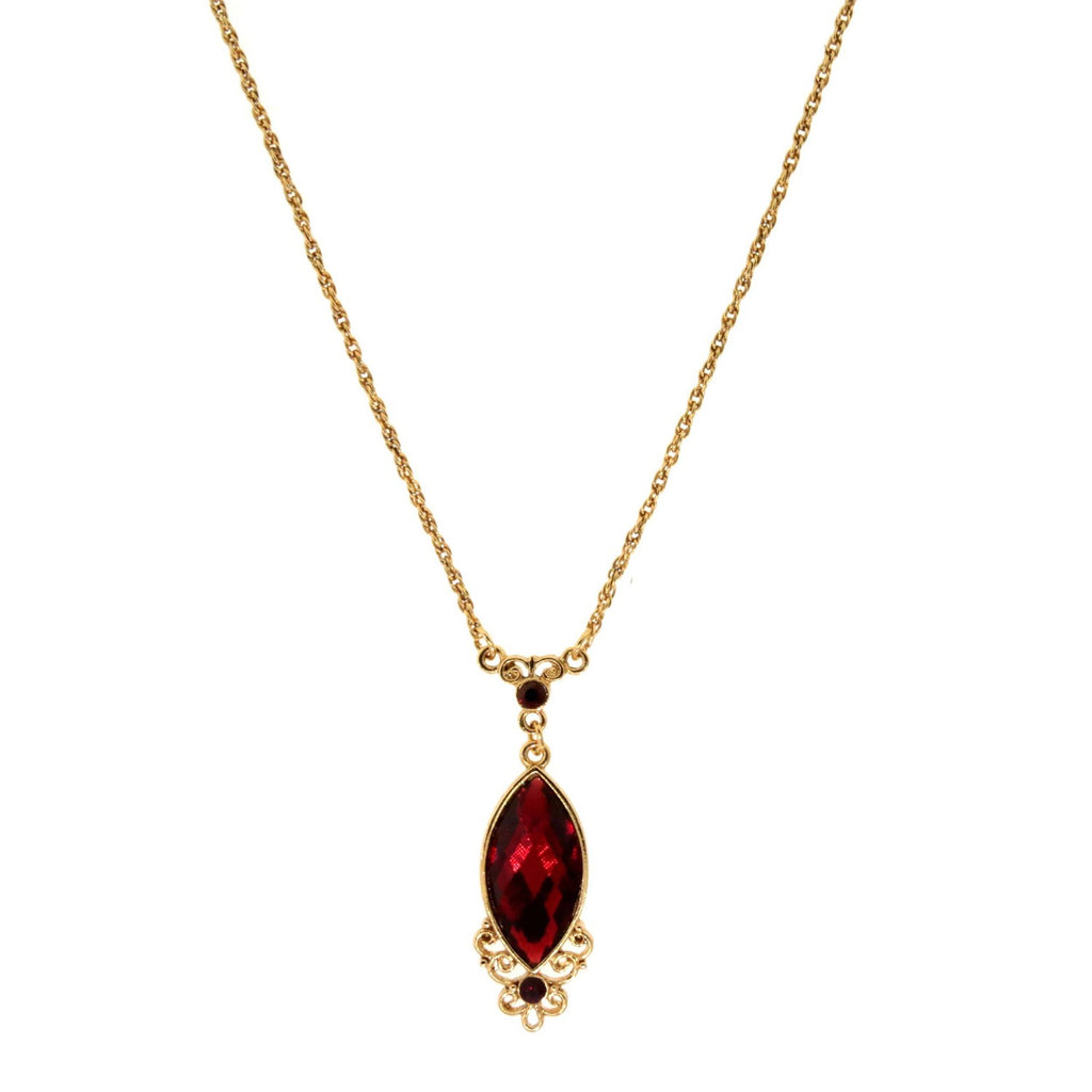 Gold Tone Red Filigree Pendant Necklace 16   19 Inch Adjustable