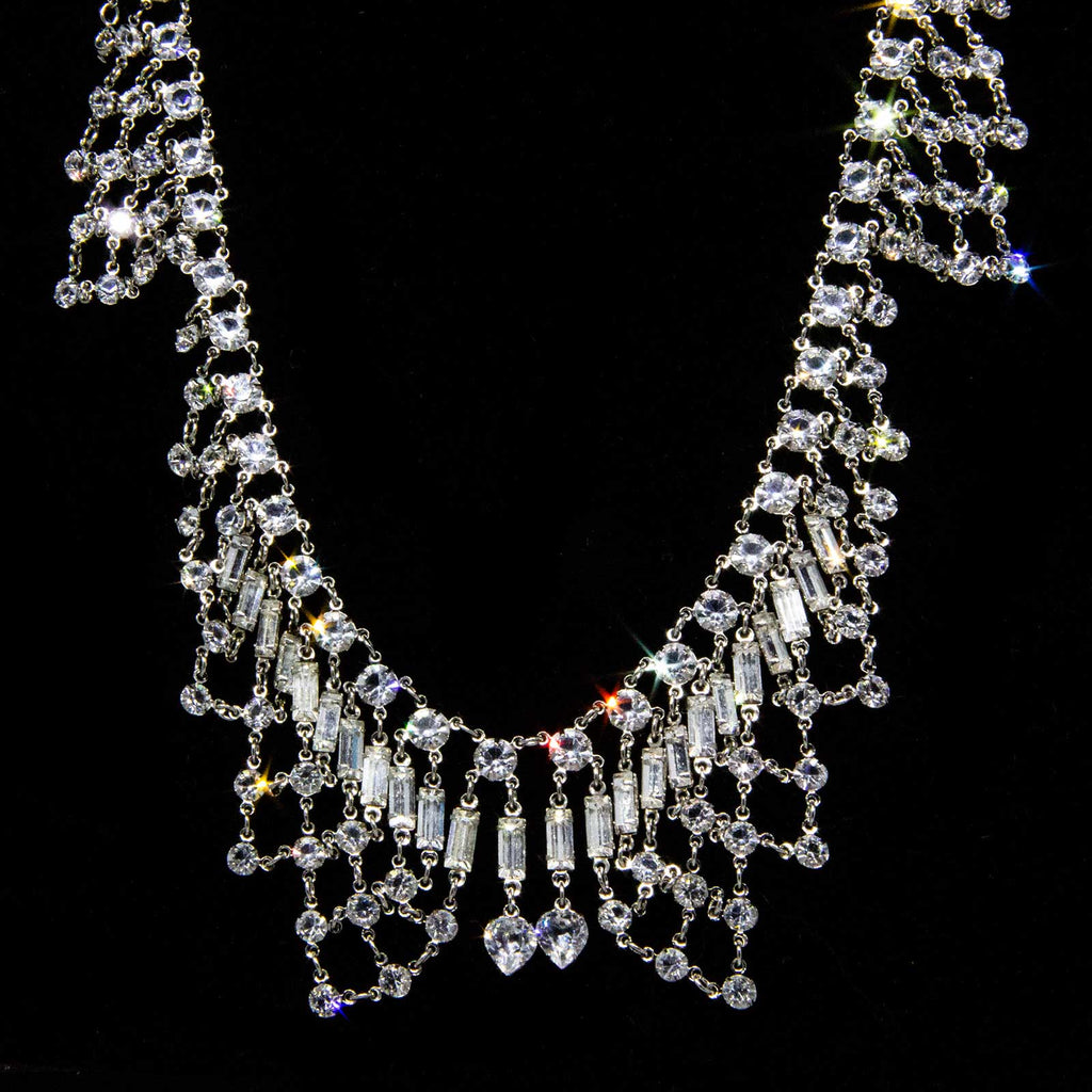 Vintage Austrian Crystal Bib Necklace 12   15" Adjustable