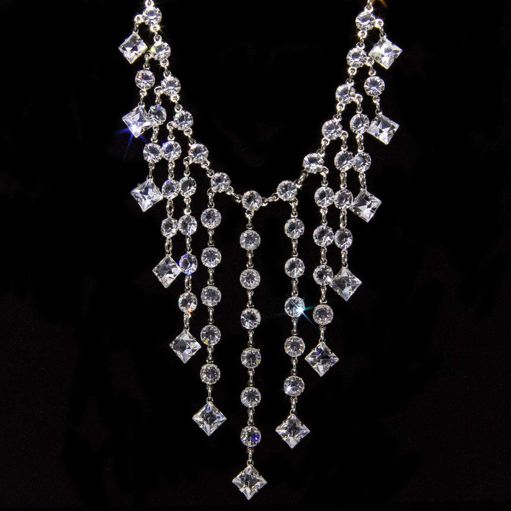 Round And Square Elegant Austrian Crystal Bib Necklace 15"