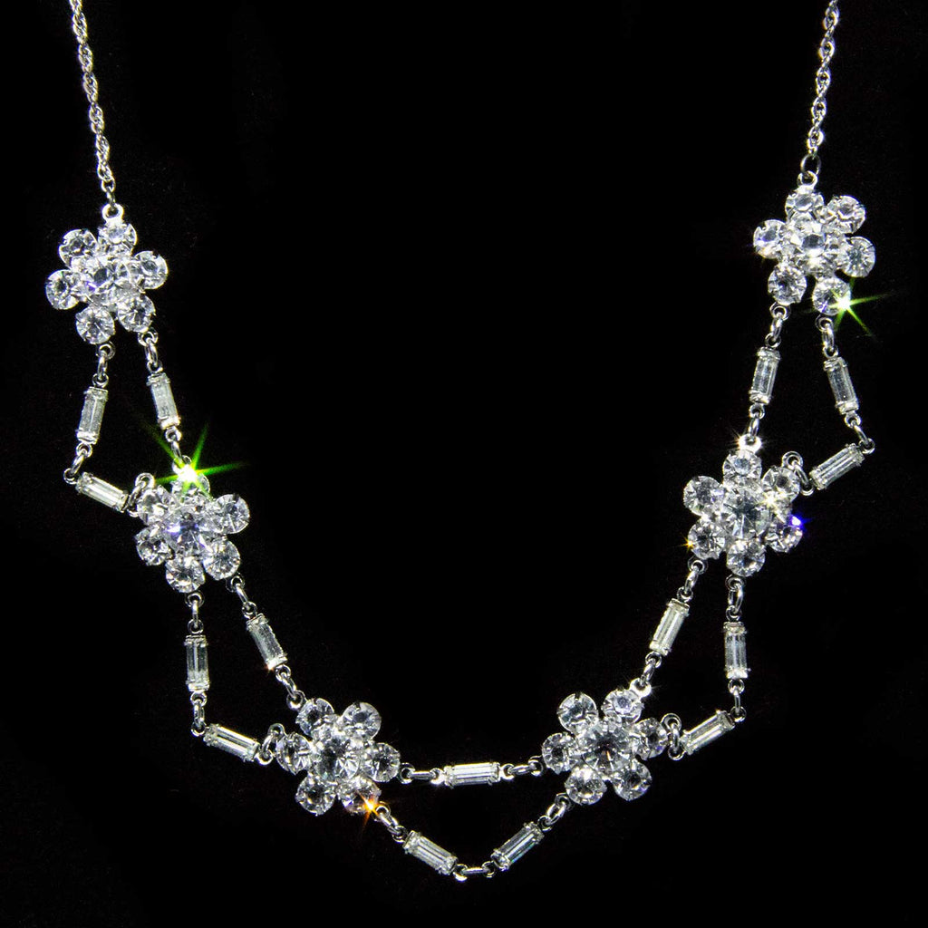Vintage Austrian Crystal Flower Baguette Necklace 15"