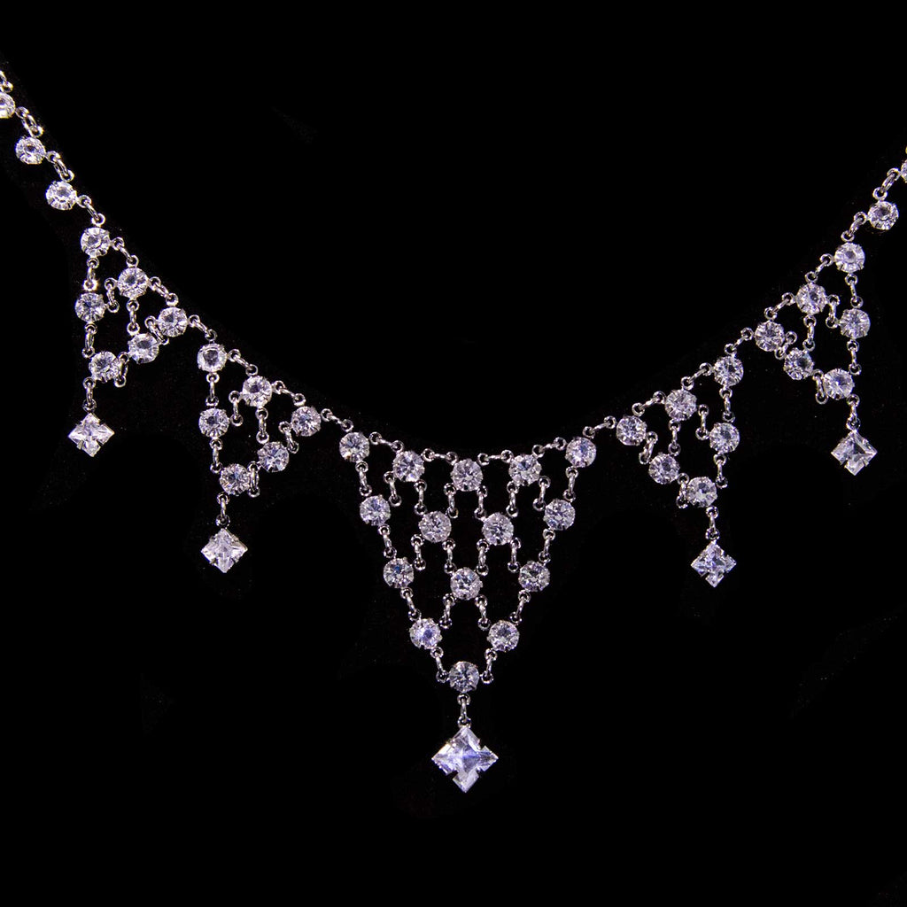 Round And Square Austrian Crystal Drop Necklace 15"