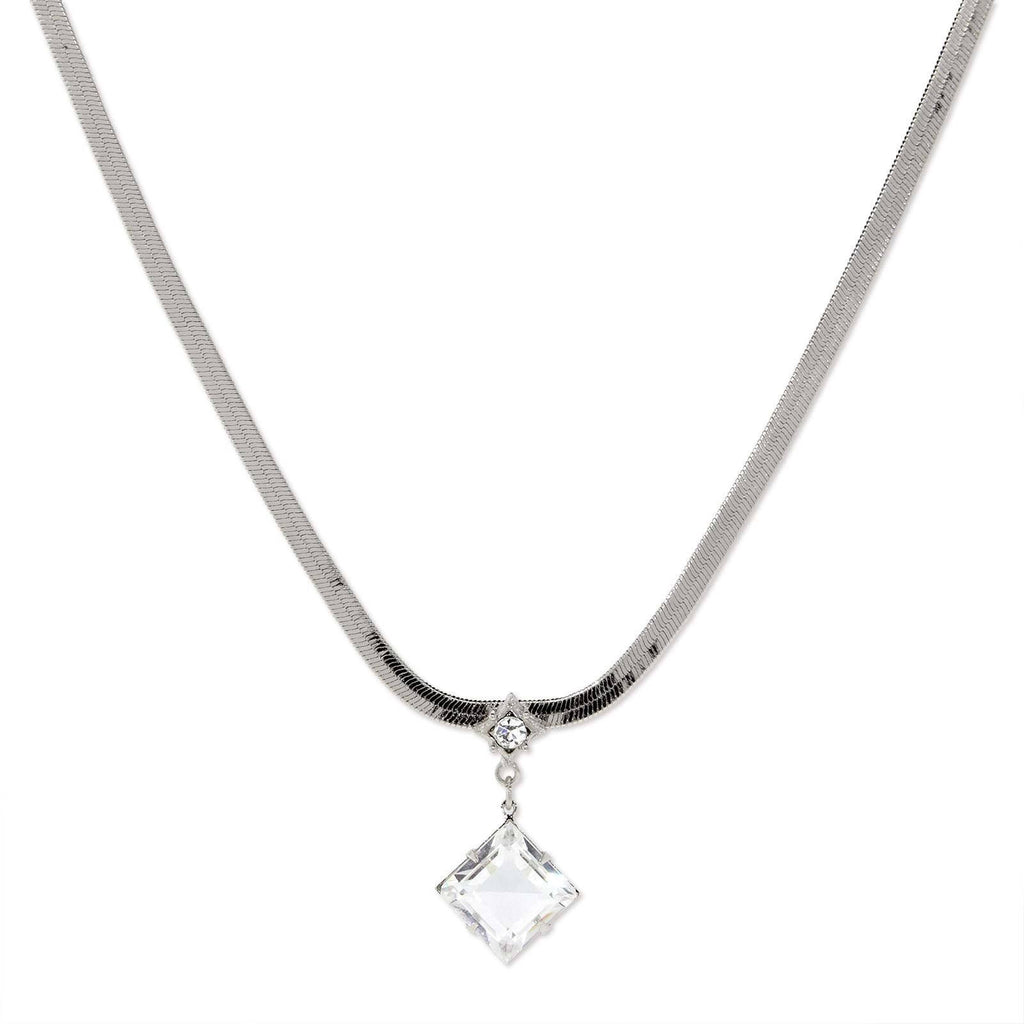 Silver Tone Crystal Austrian Stone Necklace 16   19 Inch Adjustable