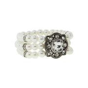 Three Row White Faux Pearl and Crystal Stretch Bracelet