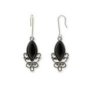 Black Onyx Classic Filigree Navette Stone Earrings