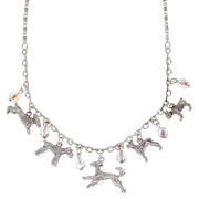 Silver Tone Clear Crystal Beaded Multi Dog Drop Necklace 16   19 Inch Adjustable