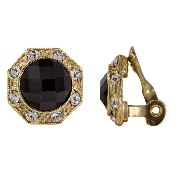 Gold Tone Crystal Round Button Clip Earring