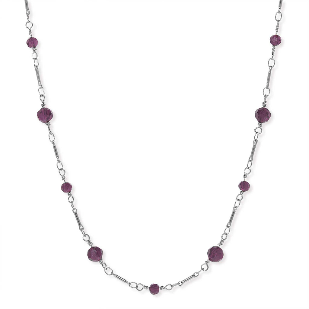 Silver Tone Beaded Chain Necklace 16 Inch Purple