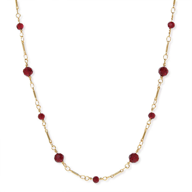 Gold Tone Beaded Chain Necklace 16 Inch Red