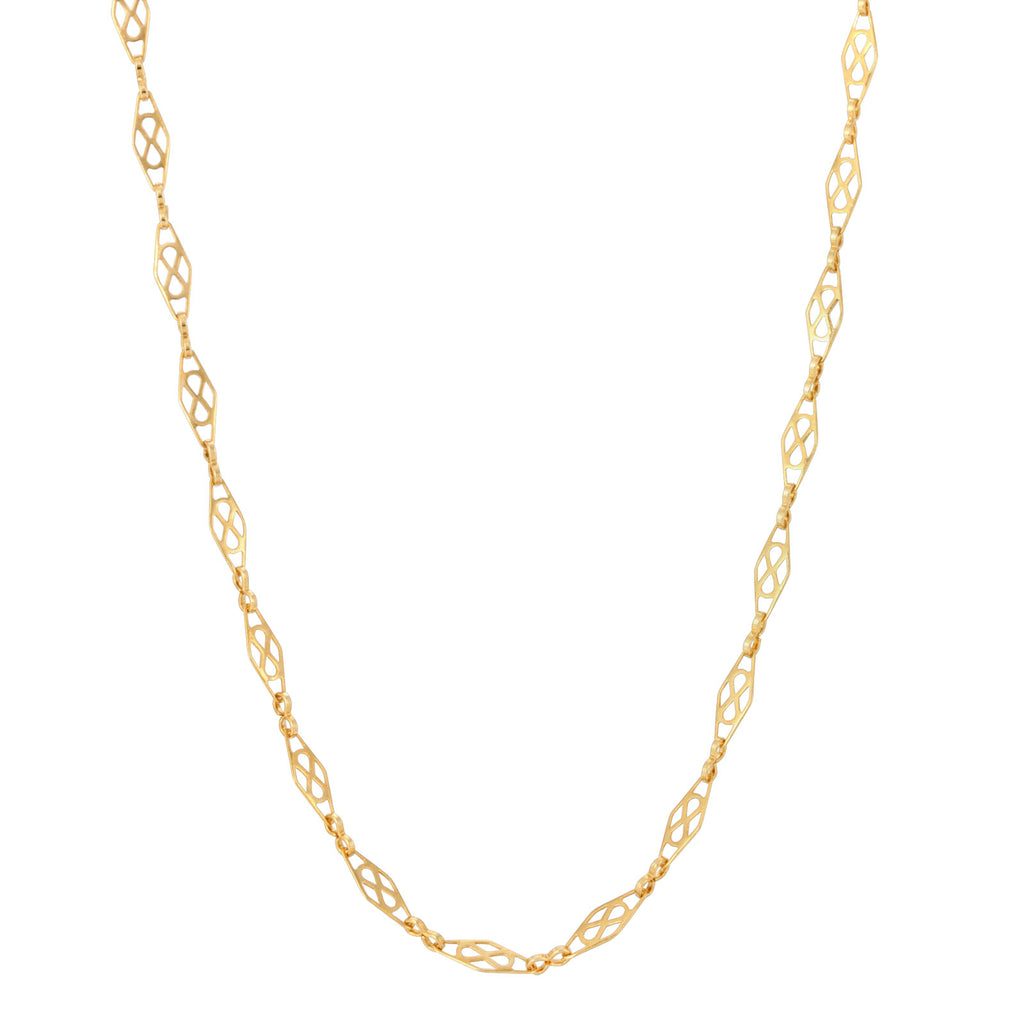 Gold Tone Diamond Shaped Pierced Chain Necklace 16 Inch