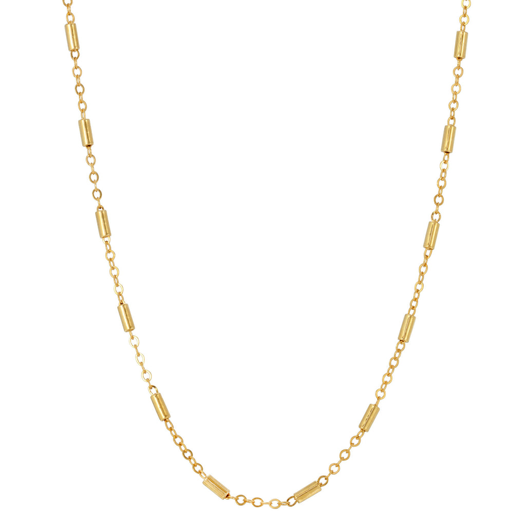 Gold Tone Tube Link Chain Necklace 16 Inch