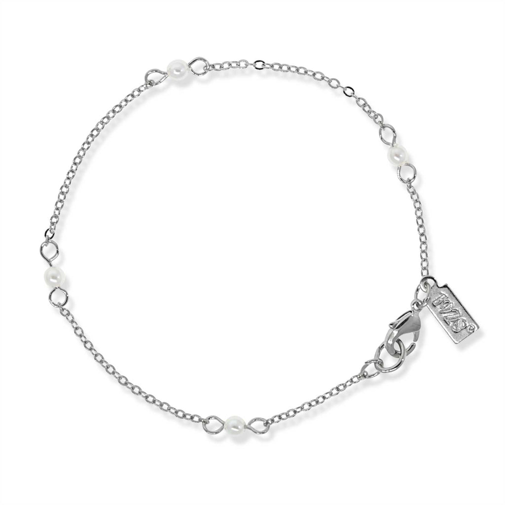 Silver Tone White Fashion Pearl Chain Bracelet 7 Inch