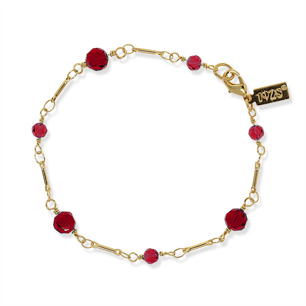 Gold Tone Red Beaded Chain Bracelet