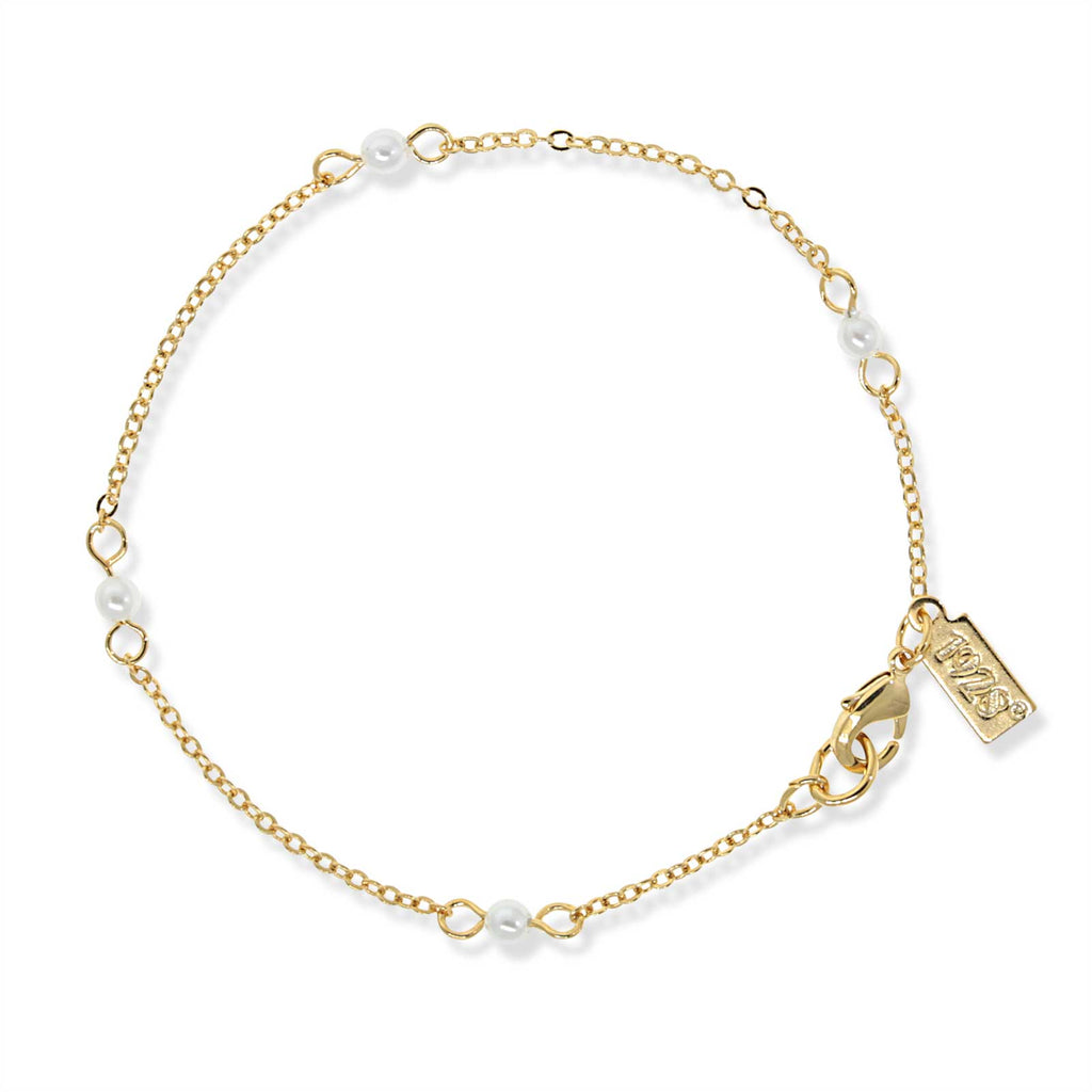 White Faux Pearl Chain Bracelet 7 Inch