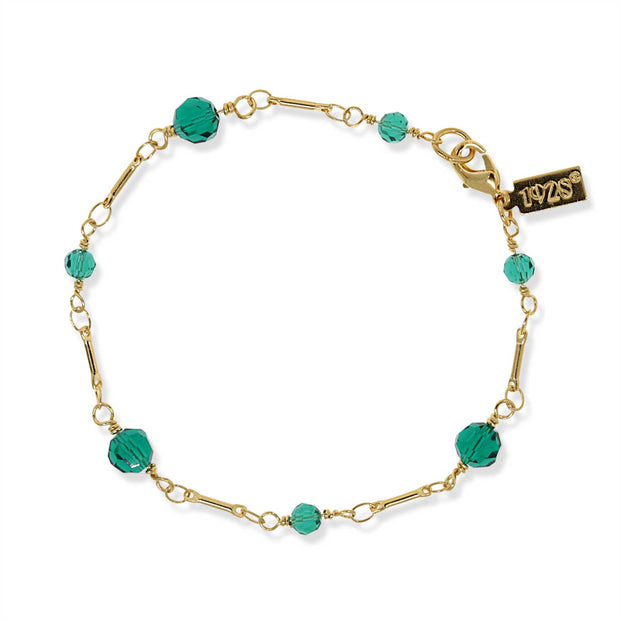Gold Tone Green Beaded Chain Bracelet