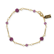Gold Tone Purple Beaded Chain Bracelet