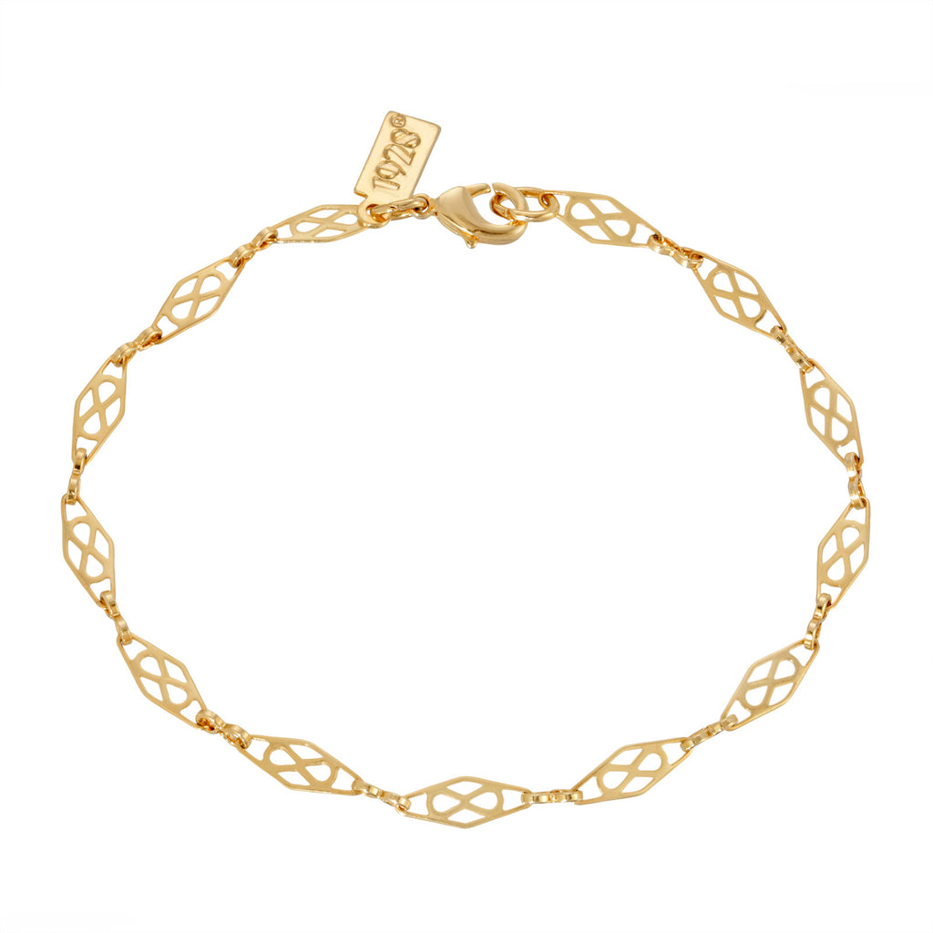 14K Gold Dipped Diamond Design Chain Bracelet 7 Inch