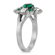 Side Profile Pewter Dark Green And Clear Crystal Ring Size 7