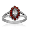 1928 Jewelry Pewter Diamond Shaped Crystal With Red Crystals Ring Size 7