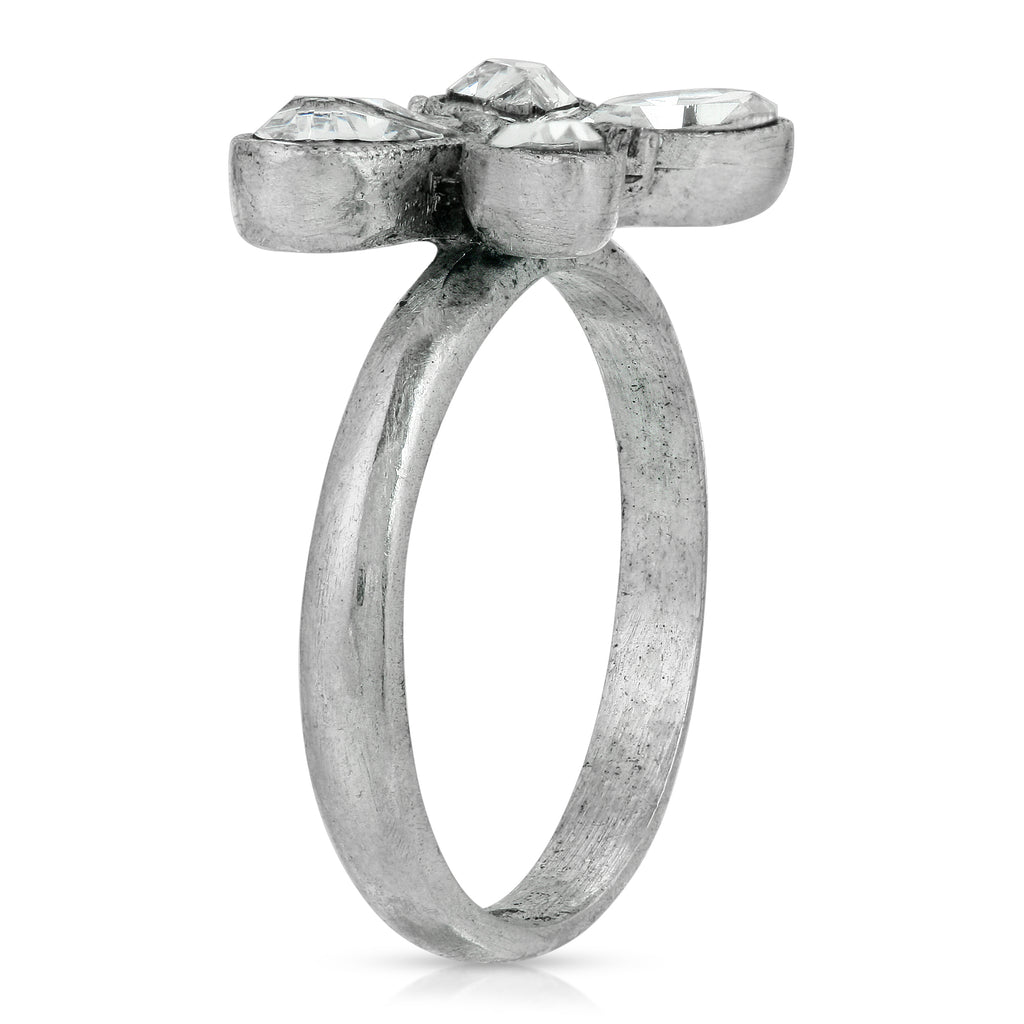 Side Profile Pewter Crystal Butterfly Ring Size 7