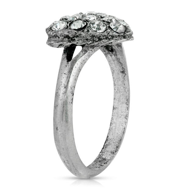 Side Profile Pewter Crystal Pave Heart Ring Size 7