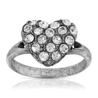 Pewter Crystal Pave Heart Ring Size 7